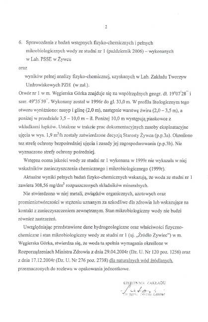 Ocena i kwalifikacja rodzajowa wody rodloywiec PZH
