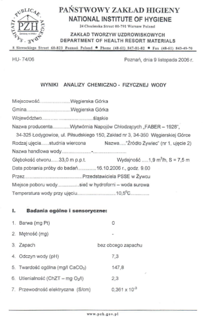 Ocena i kwalifikacja rodzajowa wody rodloywiec PZH