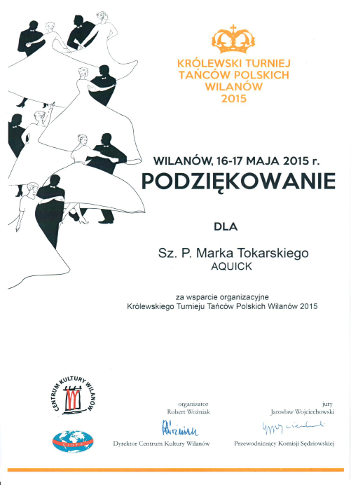Podziękowanie Królewski Turniej Tańców Polskich